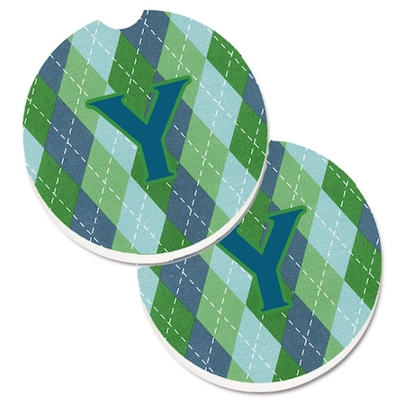 Carolines Treasures Initial Y Monogram Blue Argoyle Set of 2 Cup Holder Car Coaster CJ1020-YCARC